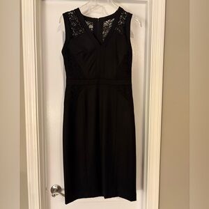 Anne Klein Midi Black Dress with Lace Detail, size 4